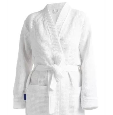 White Unisex Hotel Spa Waffle Bath Robe 100% Cotton Nightwear Dressing Gown. • £15.99