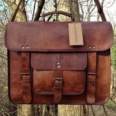 Genuine Vintage Leather Messenger Laptop Briefcase Satchel Women Men Bag • $56.35