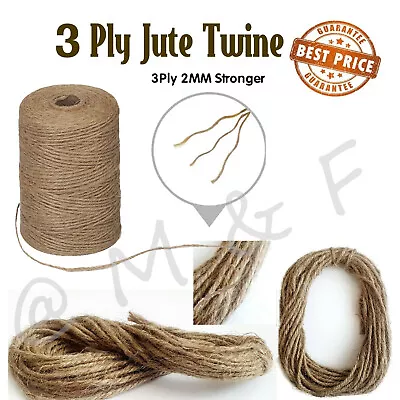 3 Ply Jute Natural Brown Shabby Rustic Twine String Burlap Shank Craft 10m -100M • £2.17