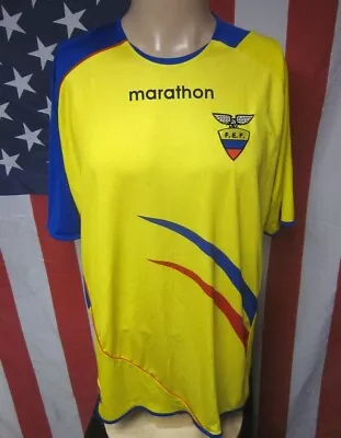 ECUADOR Yellow Marathon Soccer Jersey FEF Futbol FIFA World Cup Beat-up Shirt XL • $60