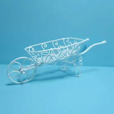 Dollhouse Miniature White Wire Garden Decor Wheelbarrow EIWF186 • $17.09