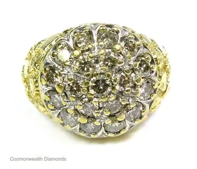 Mens 2CT SI1-SI2 Diamond Kentucky Cluster Nugget Ring 10K Yellow Gold Pinky 9.8g • $2245.50