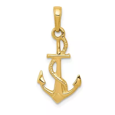 Real 14kt Yellow Gold Solid Polished 3-D Anchor Pendant • $125.51