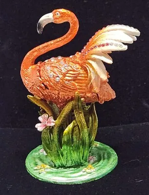 Rucinni Flamingo Swarovski Crystal Enameled Pewter Gold Plate Ring Trinket Box • $29.95