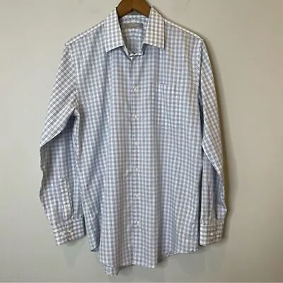 Nordstrom Smart Care Wrinkle Free Dress Shirt Trim Fit Blue White Check 16/34-36 • $19.55