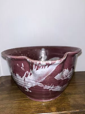 Large 2QT Cranberry Batter Bowl W/ Pink Drips Made By Cottage Pottery Chardon OH • $48