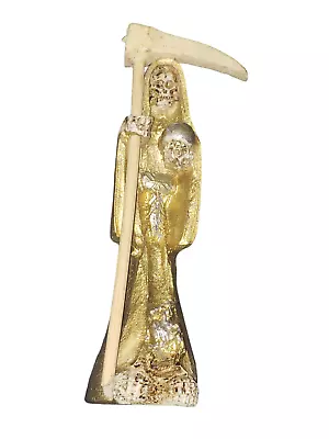 4  9cm Gold La Dorada Santa Muerte Holy Death Grim Reaper Statue Fixed Cured • $15.98