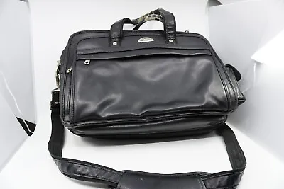 Samsonite Vintage Black Leather Laptop Messenger Bag Expandable Briefcase Large • $59.99