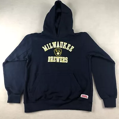 Milwaukee Brewers Hoodie Youth Large Blue Pullover Sweatshirt Stitches • $15.11