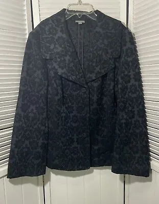 J. Jill Womens Jacquard Jacket Sz 14 Black Velvet Blazer Long Sleeve Pockets • $22