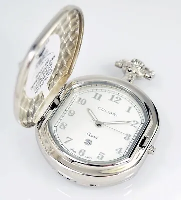NEW Colibri Polished Stainless Steel Quartz Pocket Watch With Date • $18.95
