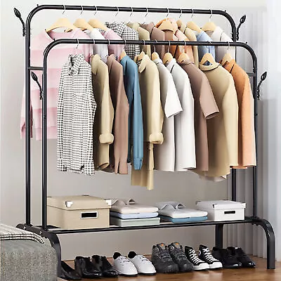 Heavy Duty Double Clothes Rail Garment Rack Hanging Display Stand Storage Rack • £15.95