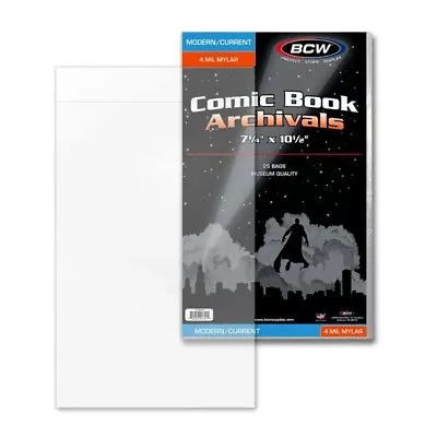 Pack Of 25 BCW Current Comic Book Mylar Bags 4 Mil 7.25x10.5 Archival Safe • $26.99