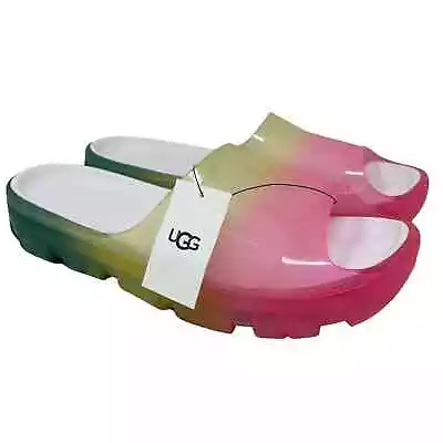 UGG Jella Clear Watercolors Slide Womens Size 9 Rainbow Flip Flops Retail $95 • $47.25