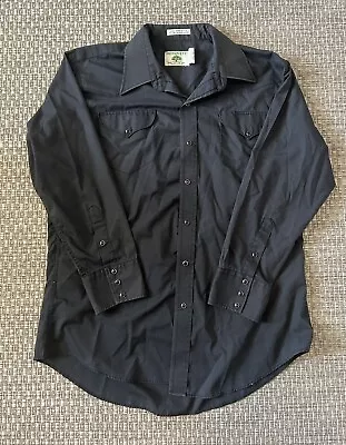 VTG Mesquite Men's Large Niver Western Wear Pearl Snap Shirt Black Long Sleeve • $12.99