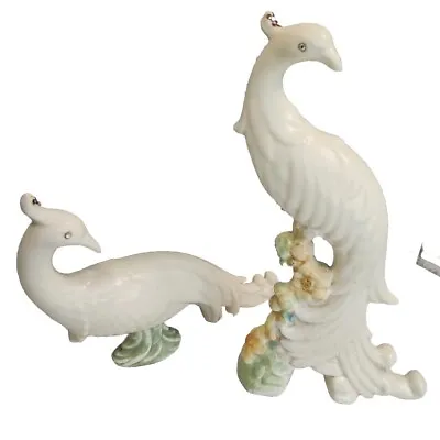 $59 • Buy  Vintage Pair Mid Century Modern Peacock Figurines Pottery Painted  13  & 7 