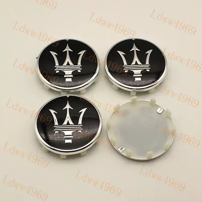 SET OF 4 MASERATI WHEEL RIMS CENTER CAPS BLACK/SILVER 60MM Quattroporte Ghibli • $24.95