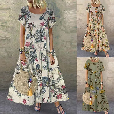 Dress Maxi Floral Sleeve Boho Dress Overall Dress Short A-Line Sundress Kaftan • $20.28