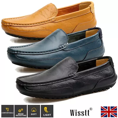 Mens Leather Casual Shoes Formal Flats Loafers Slip On Driving Shoes Smart Size • £18.99