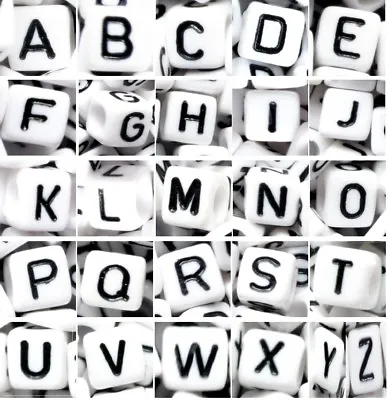 £1.49 • Buy AAA Alphabet Letter White Cube Beads Black Letter Of 6 Mm Mixed & Single ABC...Z