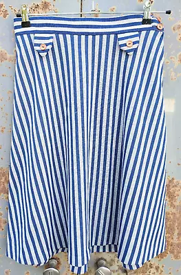 Womens Vintage 60's SkirtSize 16Blue & White StripePoly/SilkCurzonia • £7