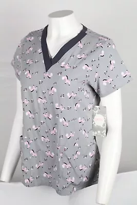 Maevn Women's Print Scrub Top V Neck Short Sleeve Small Gray 1727 Dreaming Zebra • $18.89