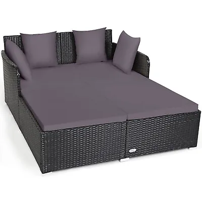 $336.90 • Buy Outdoor Patio Rattan Daybed Pillows Cushioned Sofa Furniture