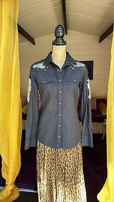 Cowgirl Tuff Co Black Western Top Shirt Medium Sparkle Rock N Roll  • $20