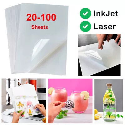 A4 Transparent Glossy Self Adhesive Vinyl Sticker Paper Label  For Inkjet Laser • $14.74