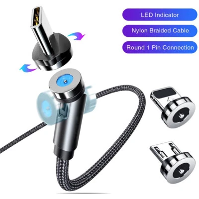 $3.68 • Buy 360° Magnetic Braided Fast Charger Cable For IPhone Type C Micro USB Cord Lead
