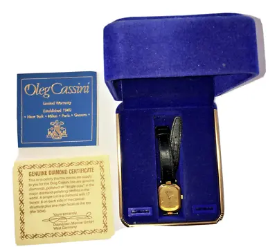 VTG. OLEG CASSINI ~ Women's Watch  (square)~ COA In Original Box Genuine Diamond • $85