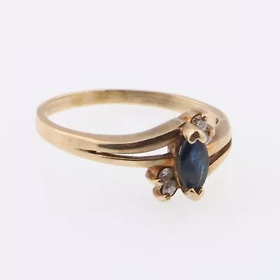 14k Yellow Gold Marquise Cut Sapphire & Diamond Estate Ring Size 6.75 • $151.99