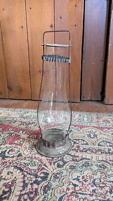 Antique Early Primitive Metal Tin Hurricane Glass Globe Candleholder Lantern 13  • $95