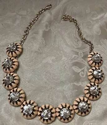 J. Crew Crystal Cupcake Statement Necklace Peach Rhinestone Enamel Gold Tone 20” • $21.95