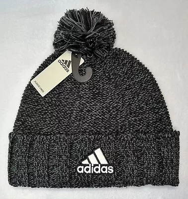 Adidas Beanie Hat Recon 3 Ballie Mens Lined Cuffed Pom Knit Cap Gray Black NEW • $19.95
