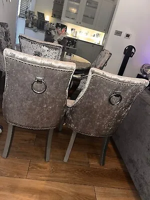 Upholstered 2PCS Dining Chair Crushed Velvet With Pull Ring Knocker Studs Chair • £150