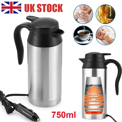 12V 750ml Car Electric Kettle Cup Coffee Tea Heating Bottle Mug Stainless Travel • £18.90