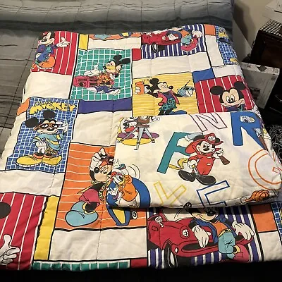 Vintage Cool Mickey Mouse Disney Quilted Blanket 80x68 & ABC Disney Fitted Sheet • $19.99