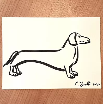 CHRIS ZANETTI Original Ink Sketch Drawing Dachshund Pet DOG 8 X6  Signed Art COA • $9.80