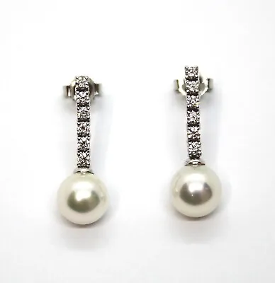 Earrings Mikimoto Hanging White Gold 18k With Diamonds And Pearls • $2379.52