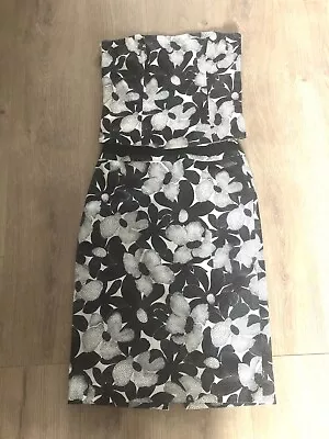 Coast Size 12 Black Ivory Floral Pencil Wiggle Skirt & Boned Strapless Top • £5.99