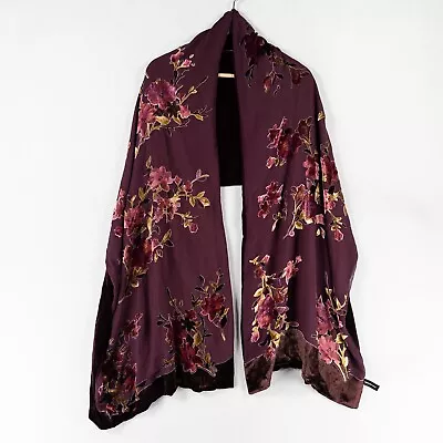 Valerie Stevens Silk Blend Velvet Rectangular Scarf Burgundy Floral Reversible • $15.39