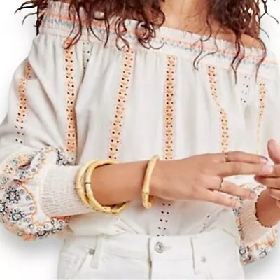 Anthro Vineet Bahl Nora Blouse Embroidered Eyelet Off The Shoulder Peasant Small • $27.99