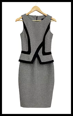 $49.95 • Buy CUE Women's Black White Peplum Pencil Dress Work Corporate Wedding Party Size 6