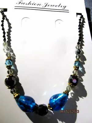 Beautiful  Murano Glass Fashion Necklace  In Blue   (clearance) • £3.99