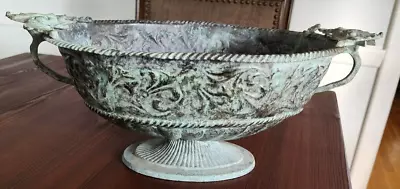 Vintage Pedestal Metal Bowl With Handles Patina In Color • $49.99