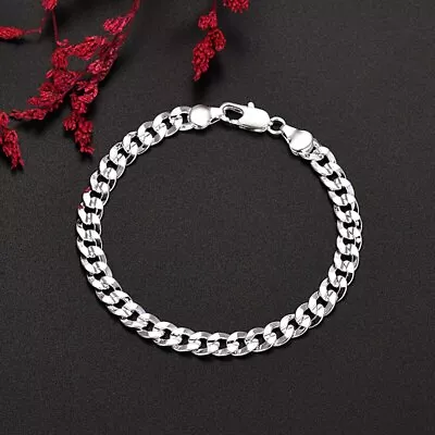 925 Sterling Silver Charm 7MM Chain Bracelets For Man Women Fashion Designer • $1.97