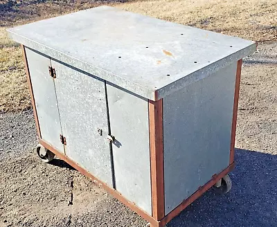 Vintage Workbench Island-Rolling Galvanized Metal Island-Heavy Duty 52  • $450