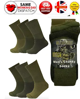 3 Pairs Mens Army MILITARY SOCKS Thermal Hiking Boots Combat Warm Socks UK 6-11 • £7.99