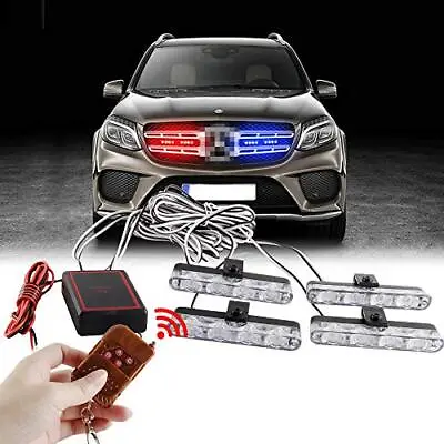 4 In 1 16LED Red&Blue Emergency Strobe Lights For Vehicles With Wireless • $38.68